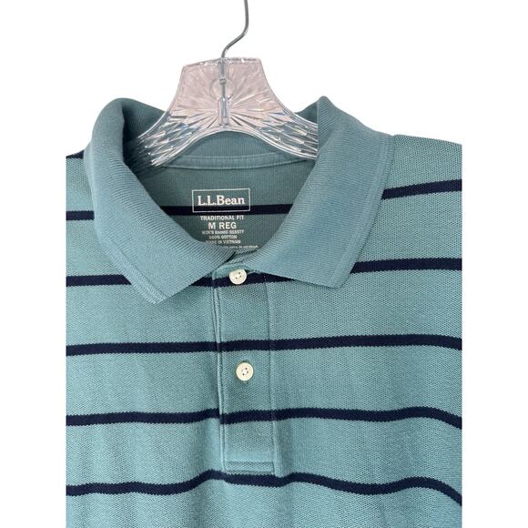 L.L. Bean Men's Green Striped Casual Traditional Fit Long Sleeve Polo Shirt Med - Picture 5 of 11